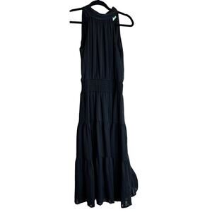 JADE Melody Tam Black Textured Jacquard Tiered Smocked Maxi Dress S